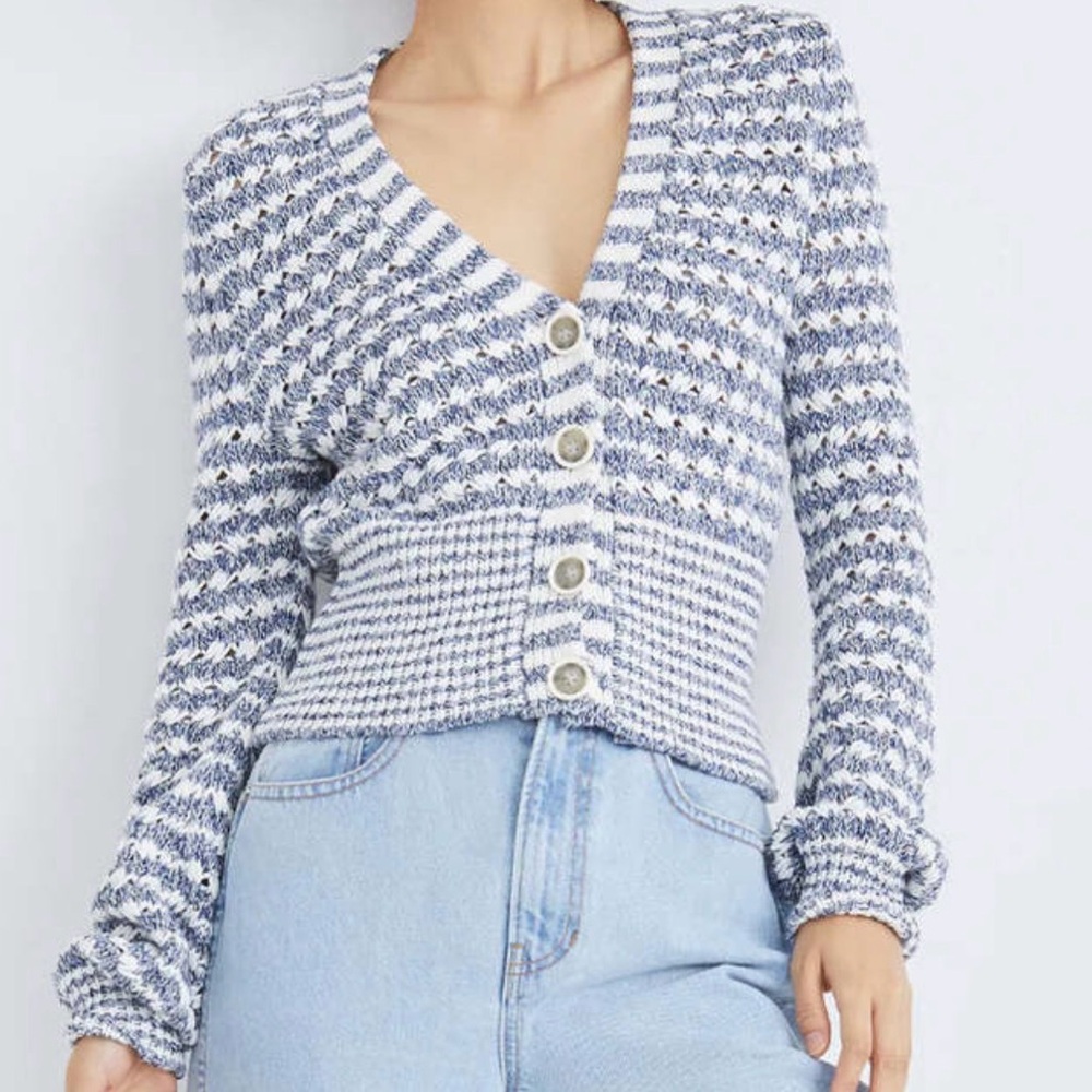 Veronica Beard Artura Blue and White Striped Cardigan size M